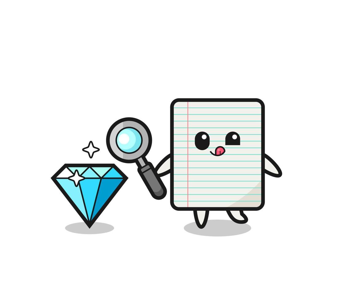 paper mascot is checking the authenticity of a diamond vector