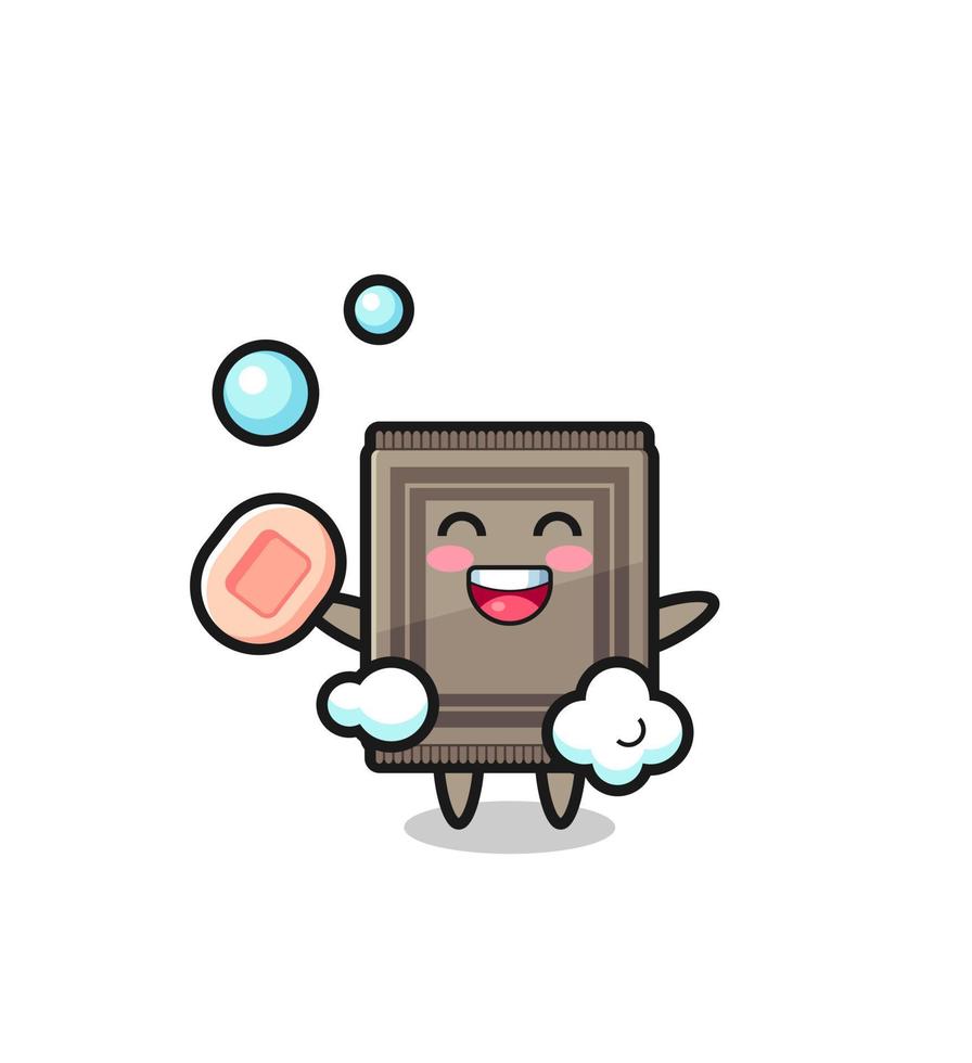 carpet character is bathing while holding soap vector
