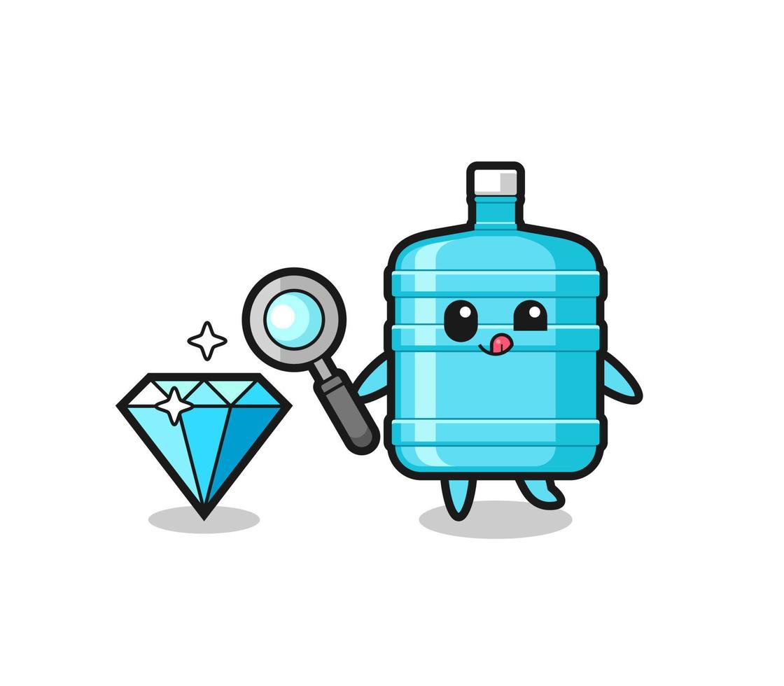 gallon water bottle mascot is checking the authenticity of a diamond vector