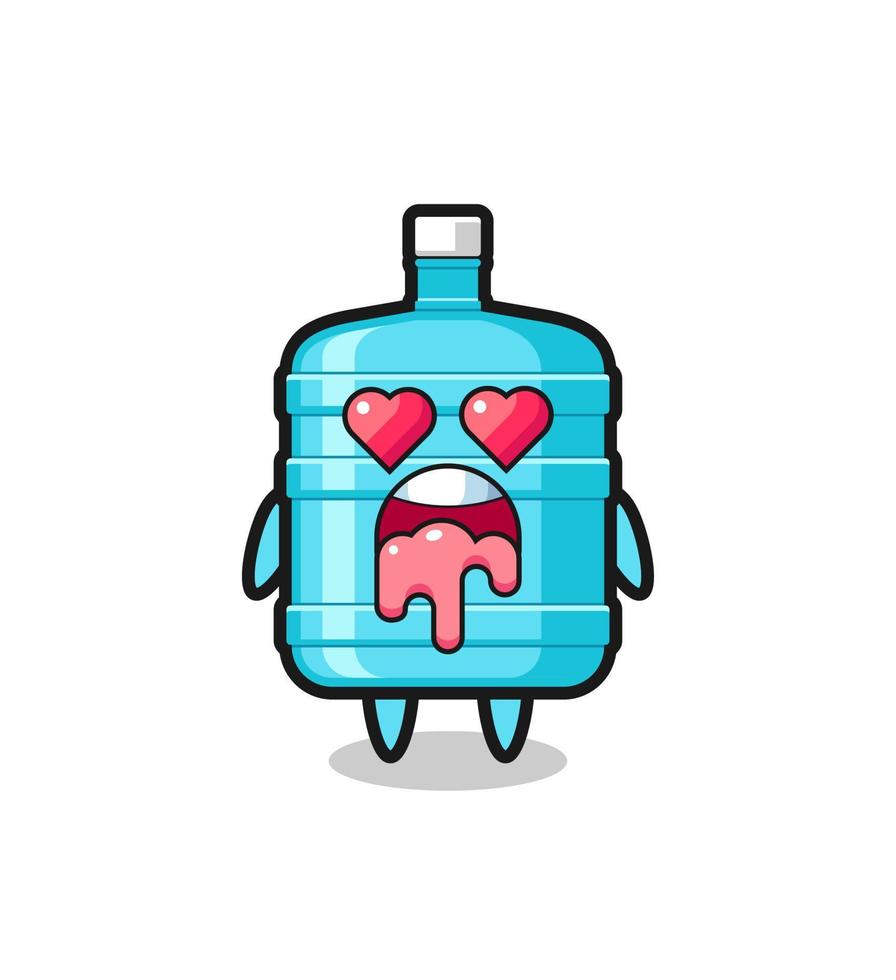 the falling in love expression of a cute gallon water bottle with heart shaped eyes vector