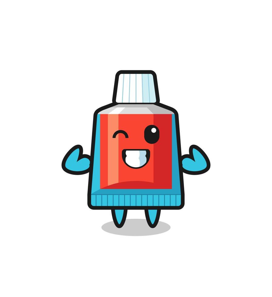 the muscular toothpaste character is posing showing his muscles vector