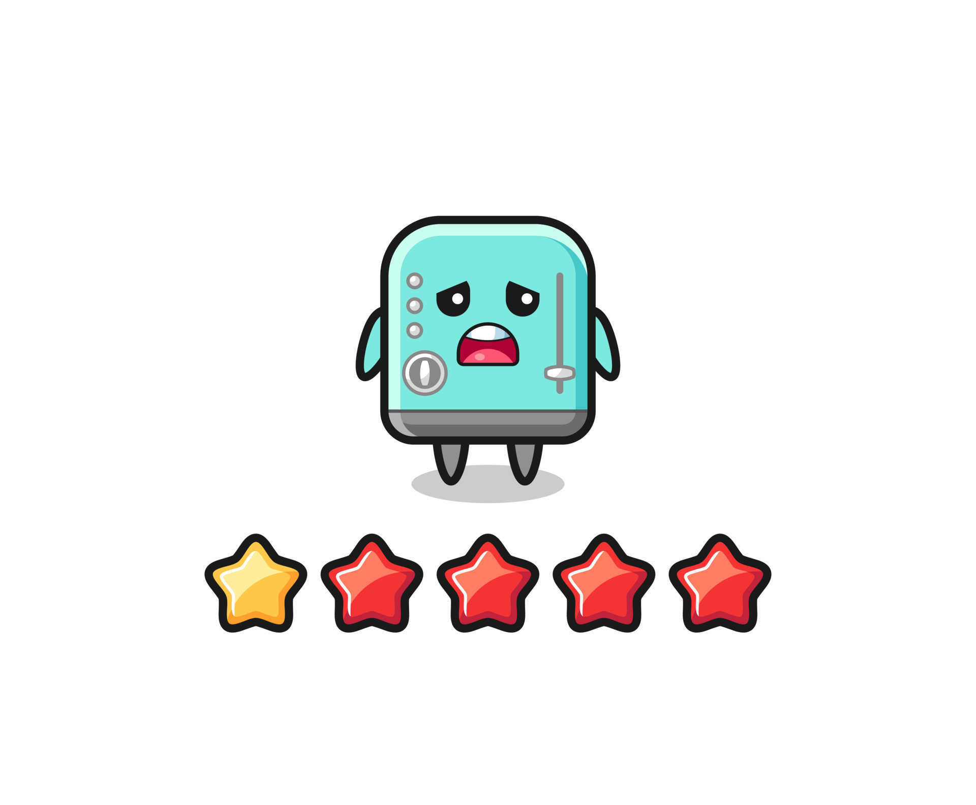 the illustration of customer bad rating, toaster cute character with 1