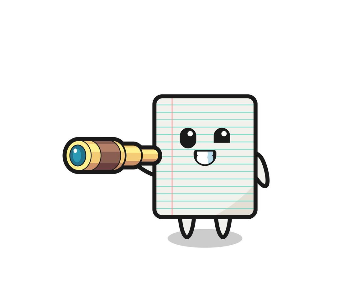 cute paper character is holding an old telescope vector