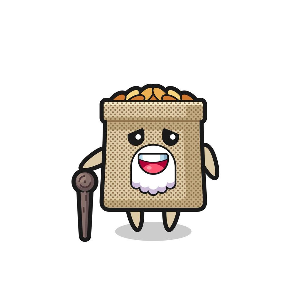 cute wheat sack grandpa is holding a stick vector