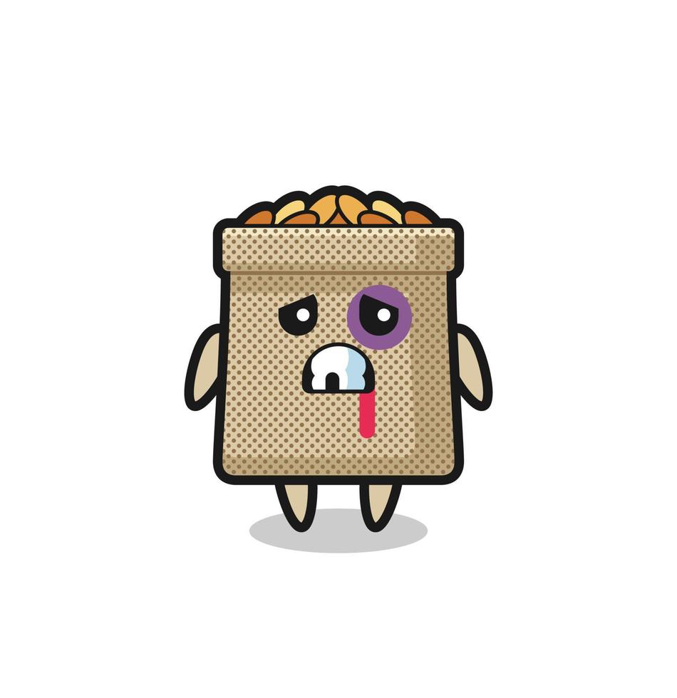 injured wheat sack character with a bruised face vector