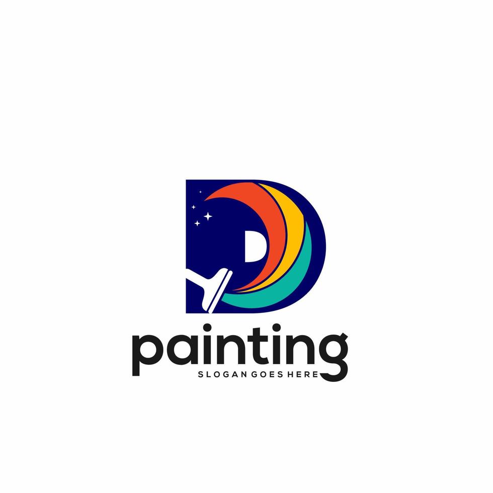 D letter logo and paint drop design combination, Colorful logo template art vector