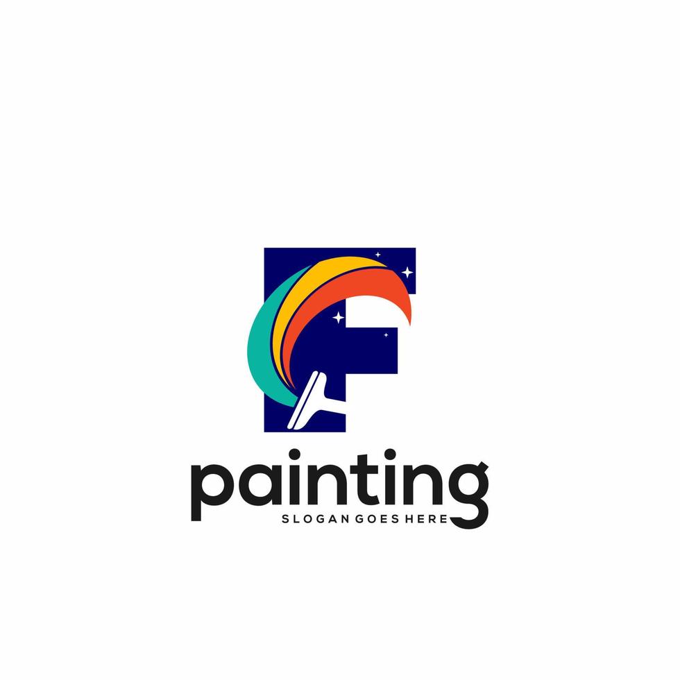 logotipo de letra f y combinación de diseño de gota de pintura, arte de plantilla de logotipo colorido vector