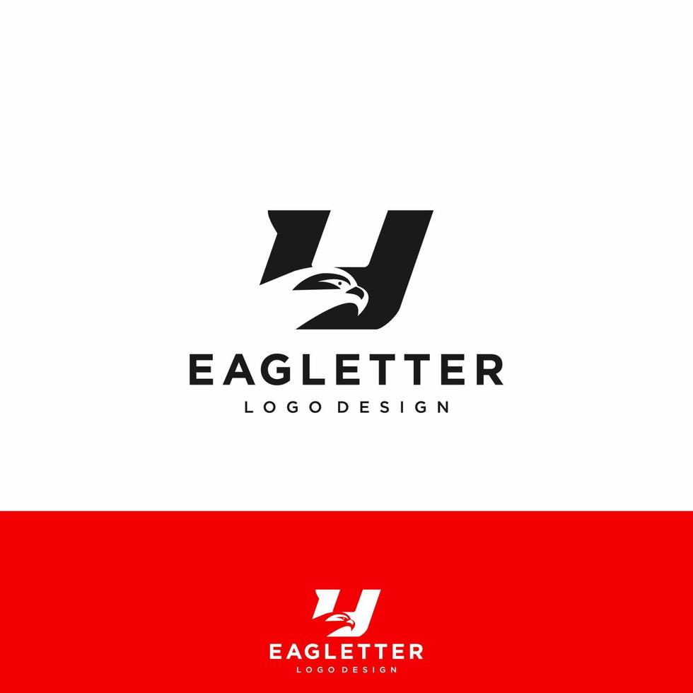 Letter U eagle head logo black vector color and red background art