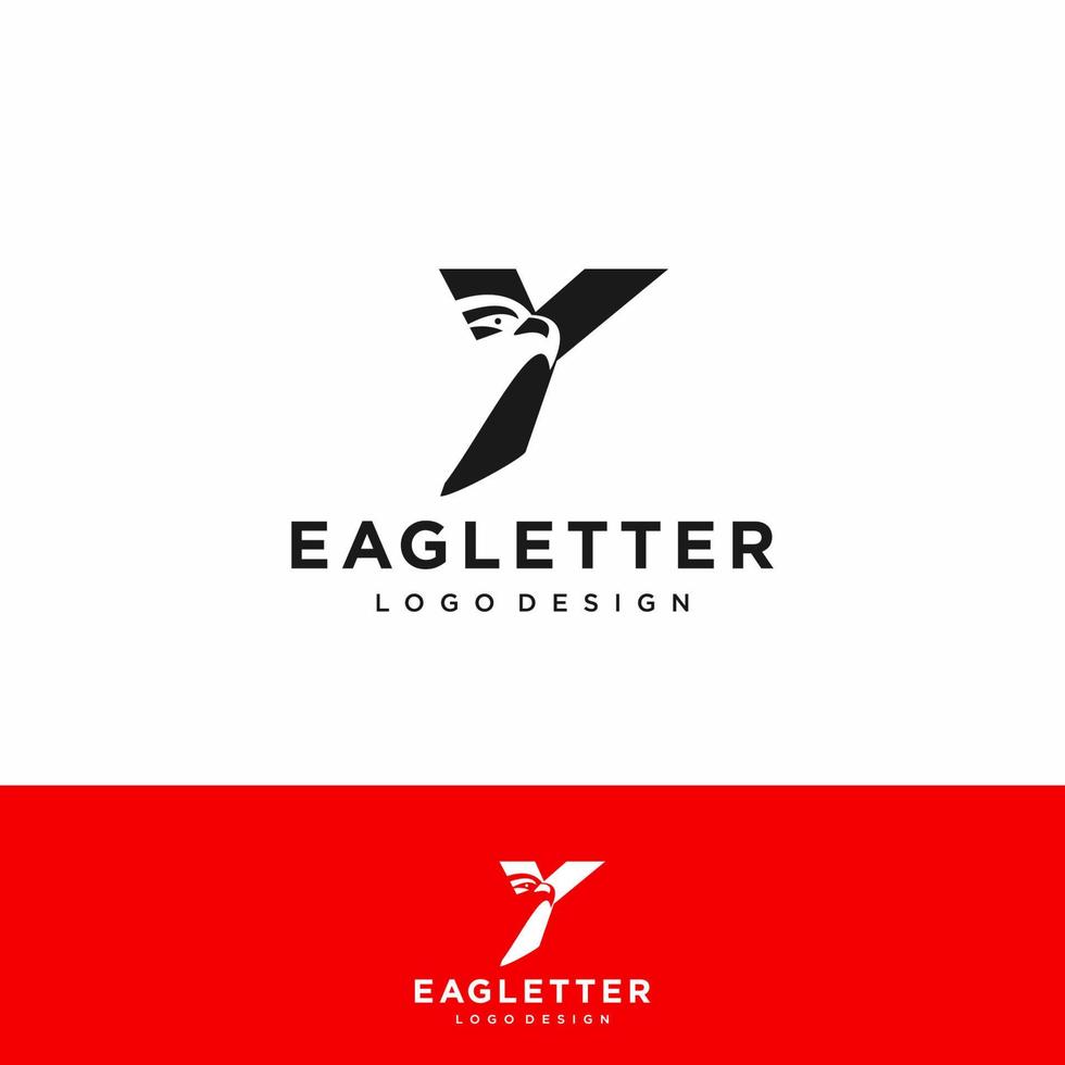 logotipo de la letra y cabeza de águila color vectorial negro y arte de fondo rojo vector