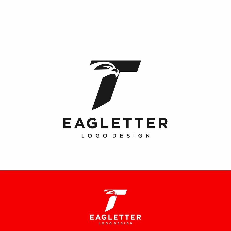 Letter T eagle head logo black vector color and red background art