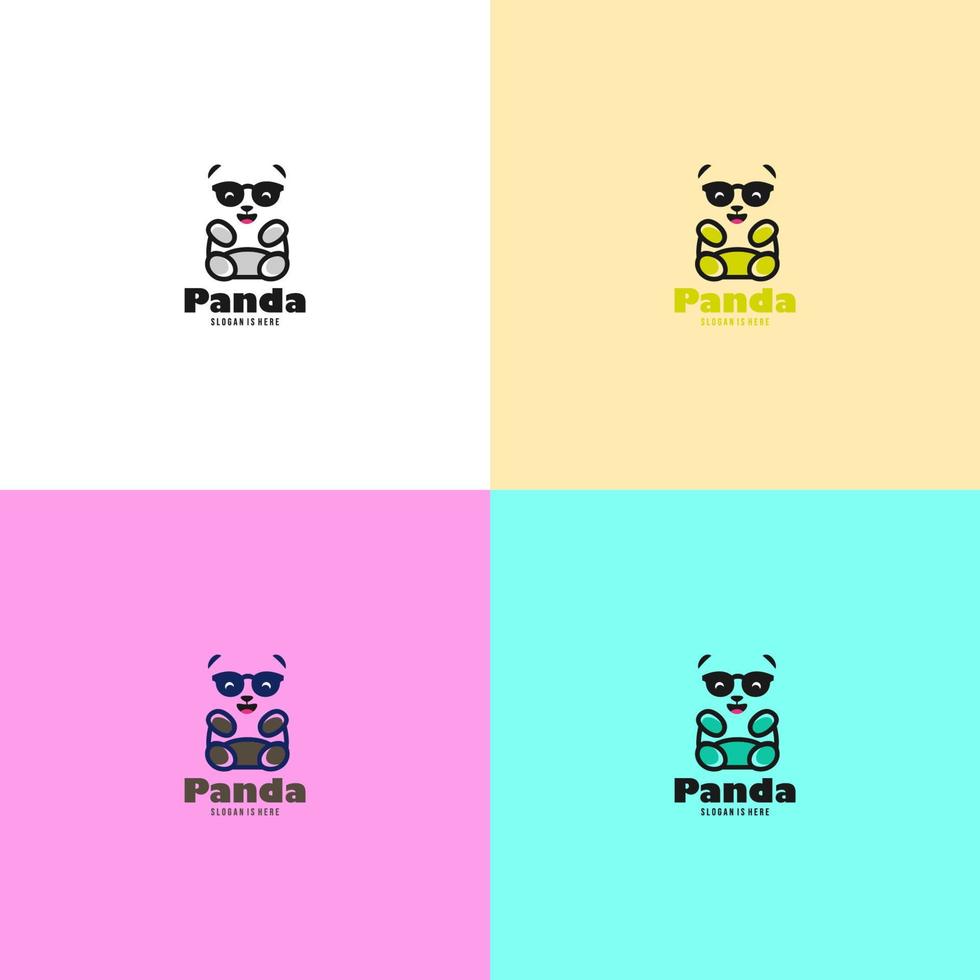 Panda bear silhouette logo design template. funny lazy animal logotype concept icon vector
