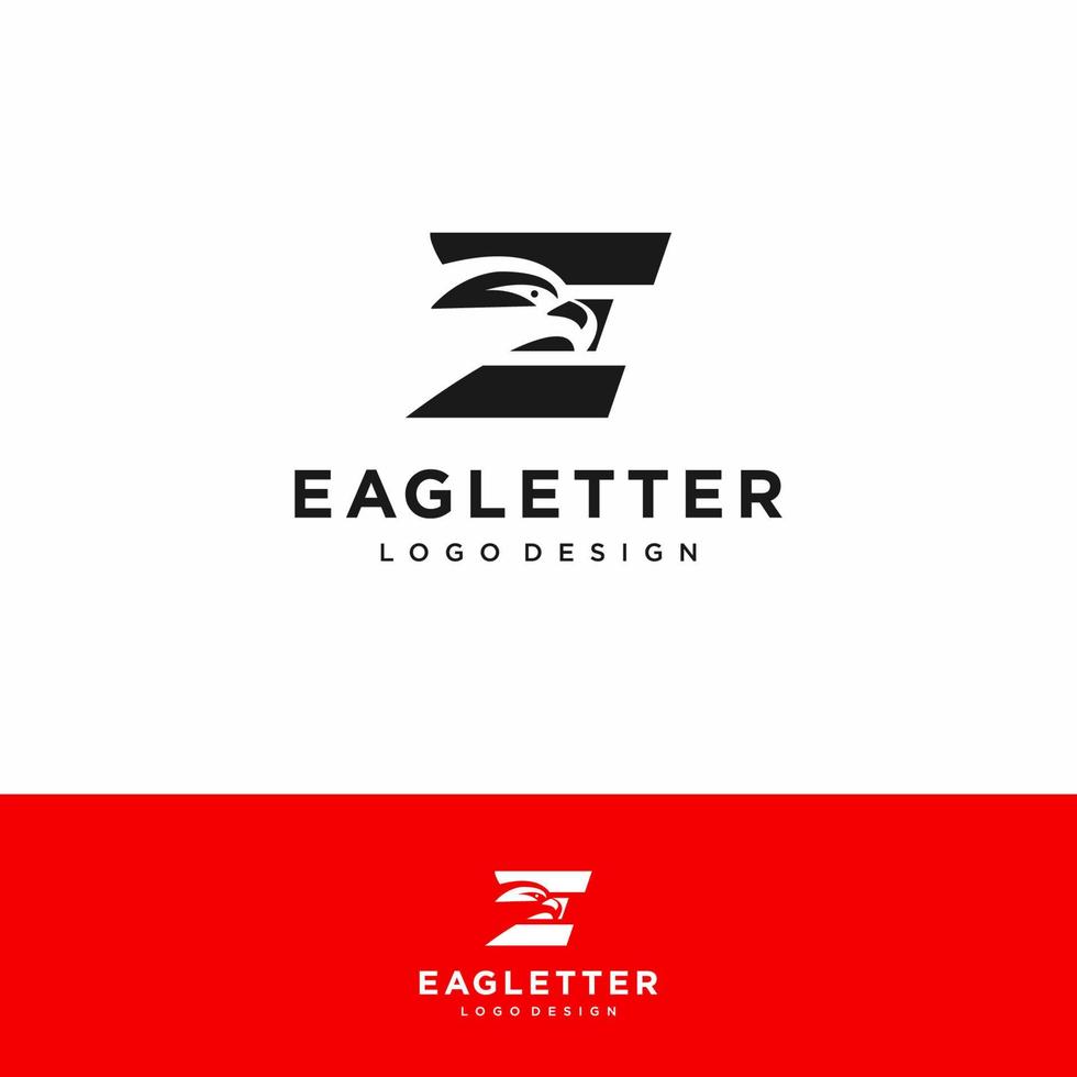 Letter E eagle head logo black vector color and red background art