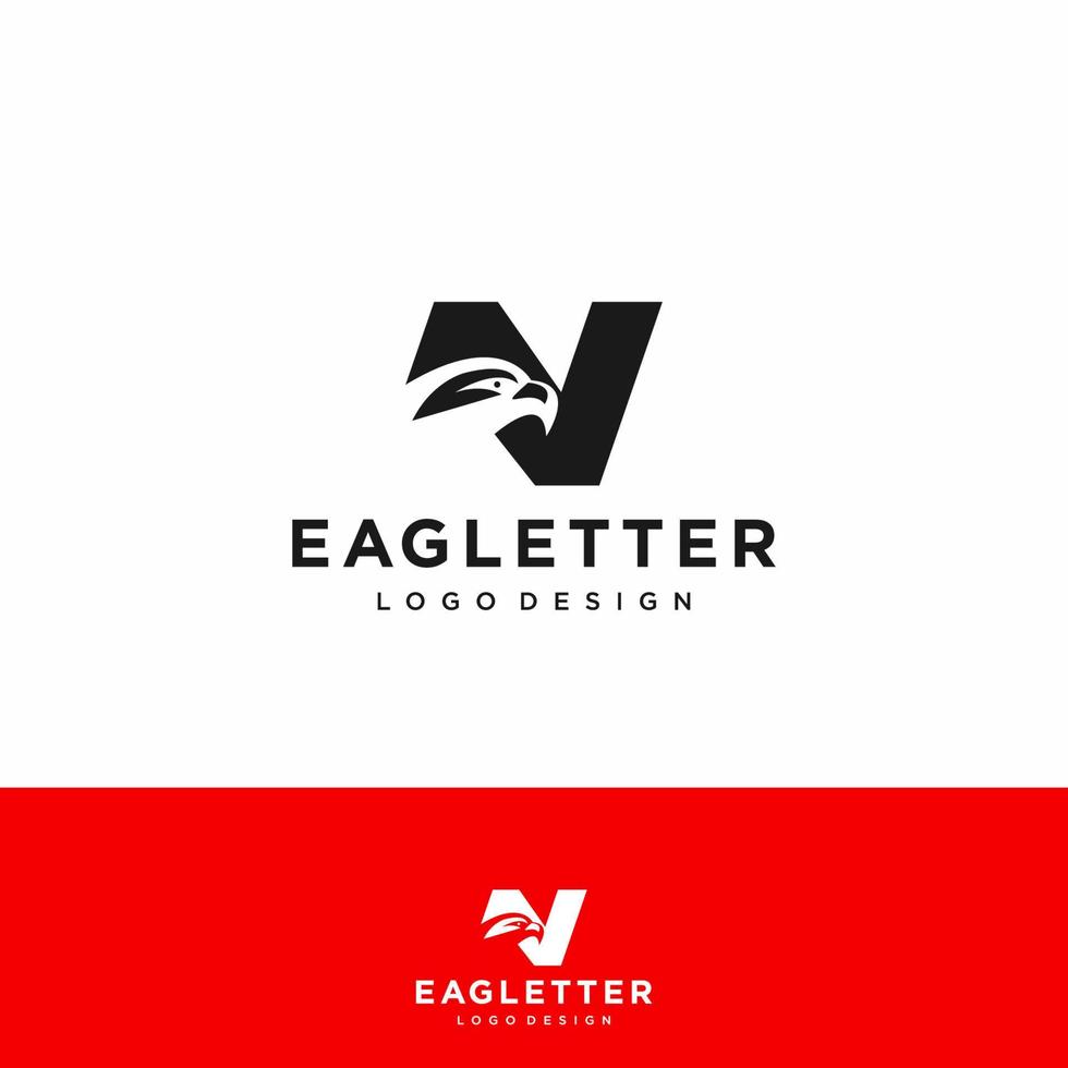 logotipo de la letra n cabeza de águila color vectorial negro y arte de fondo rojo vector