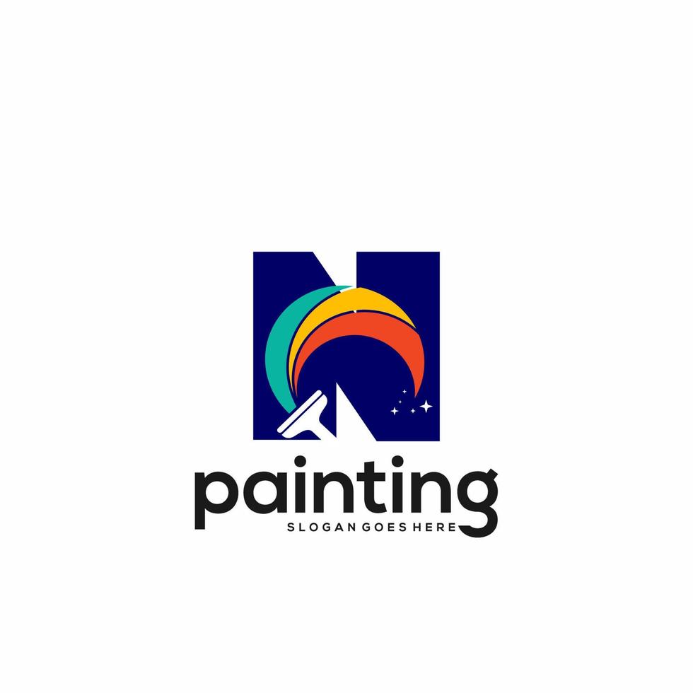 logotipo de letra n y combinación de diseño de gota de pintura, arte de plantilla de logotipo colorido vector