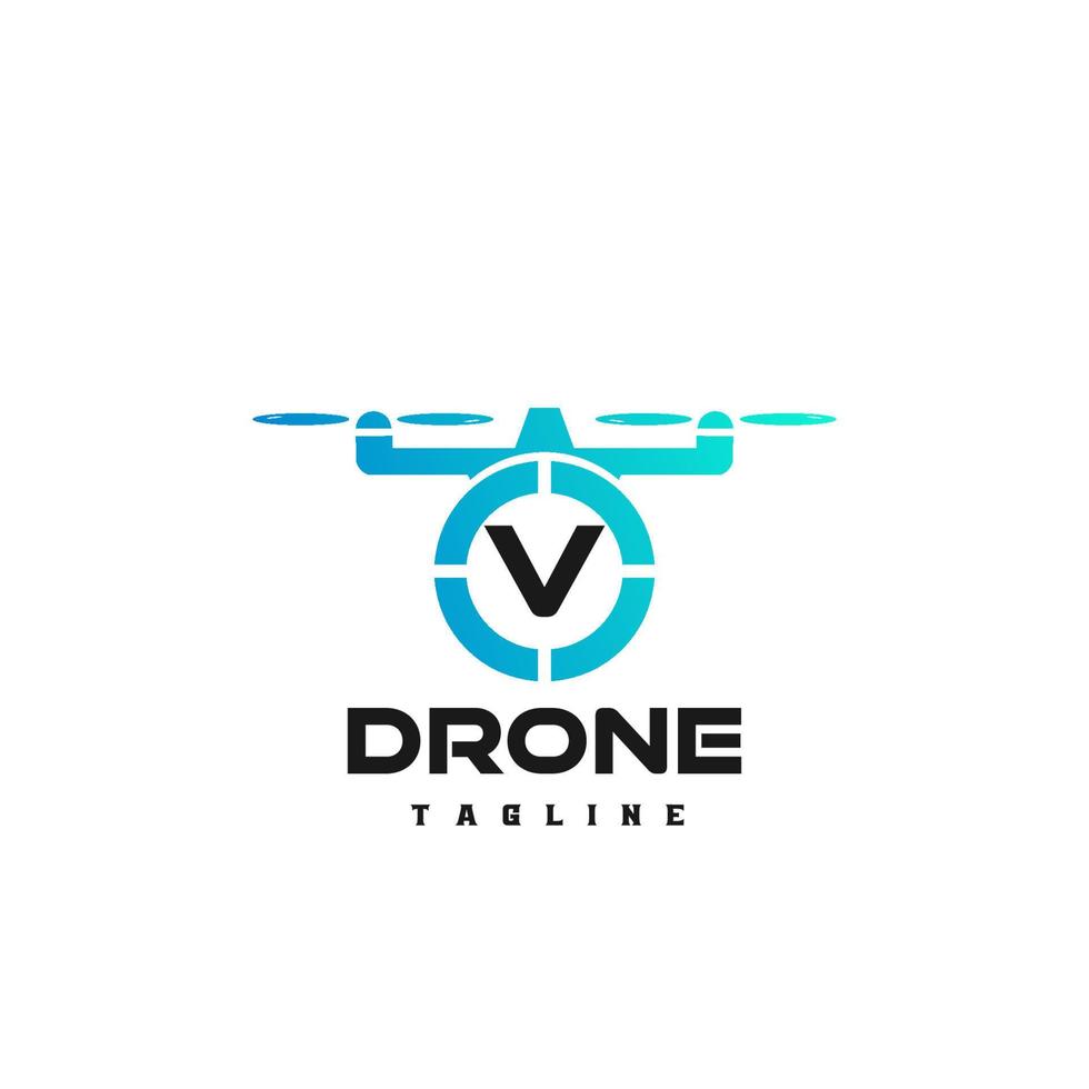 arte del logotipo de la letra inicial v para la tienda de drones. logo para tienda de drones, logo de drones con inicial. vector