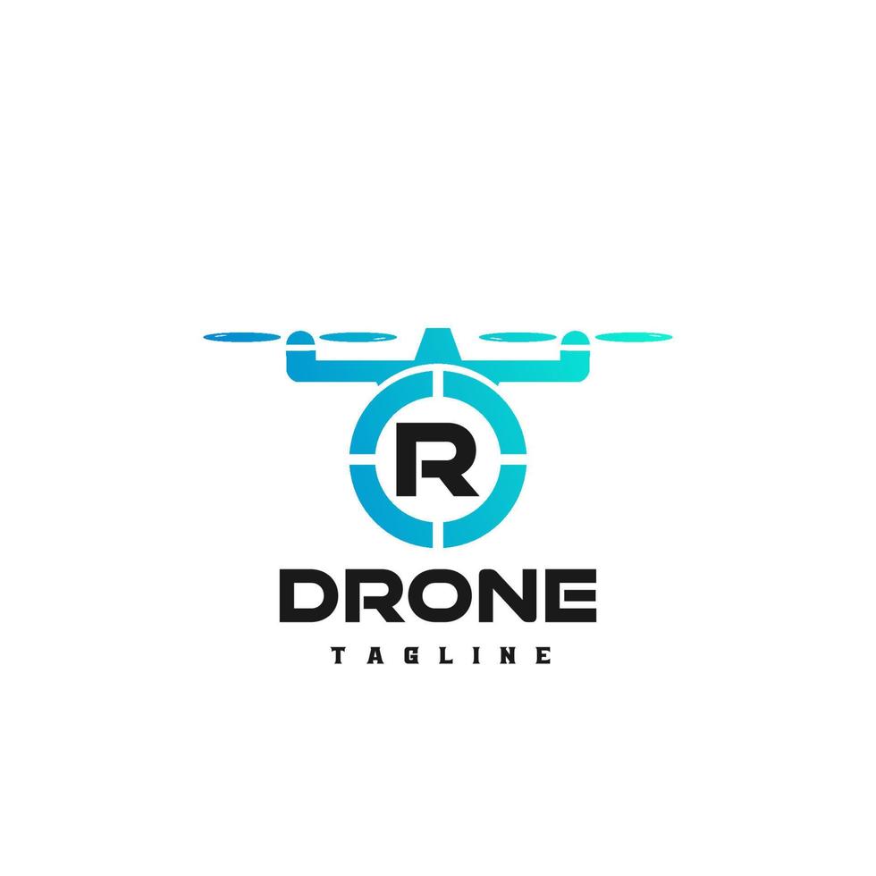 arte del logotipo de la letra inicial r para la tienda de drones. logo para tienda de drones, logo de drones con inicial. vector