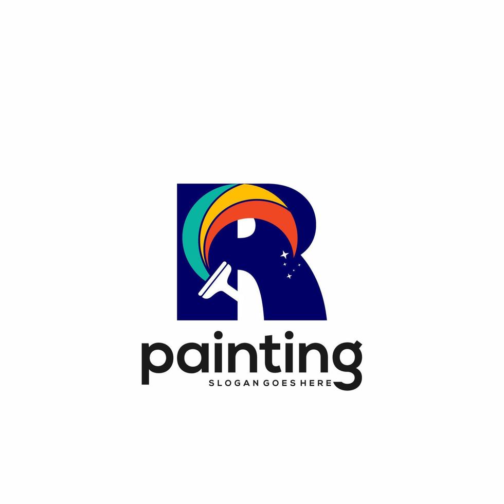 logotipo de letra r y combinación de diseño de gota de pintura, arte de plantilla de logotipo colorido vector