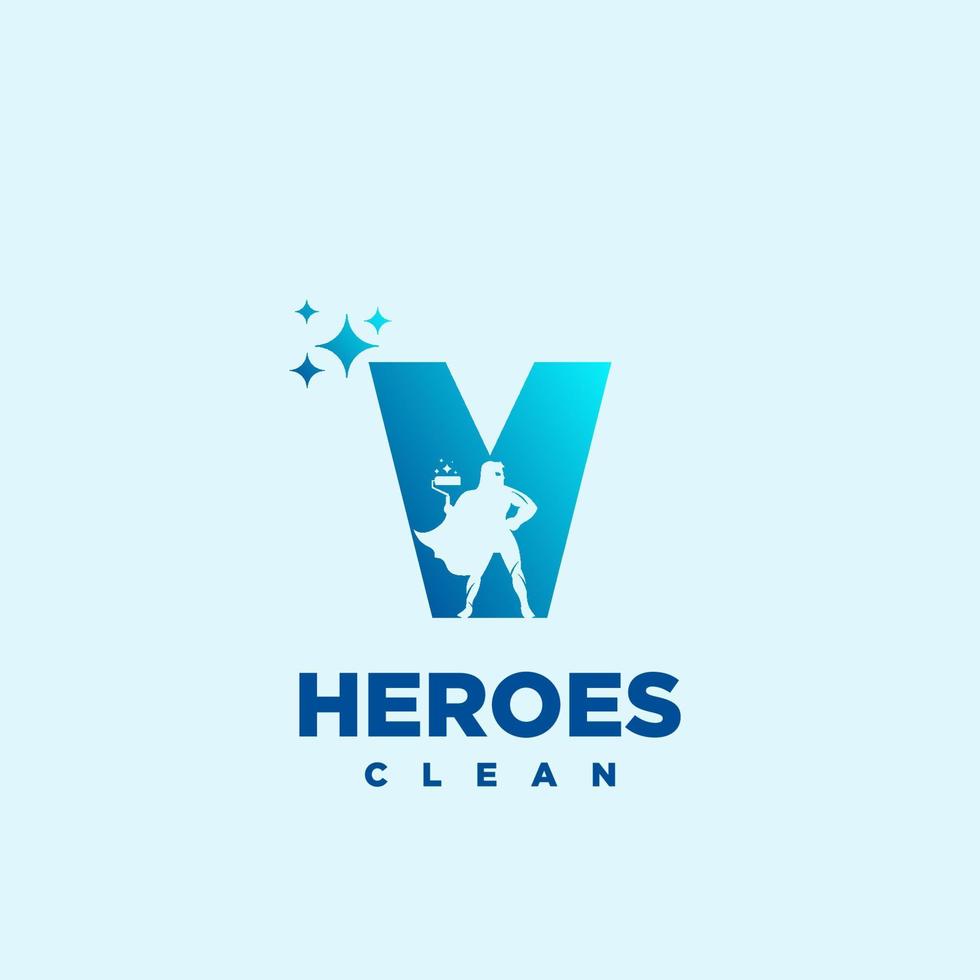 V hero Initial letter Cleaning Service Simple Modern Logo Idea art. vector