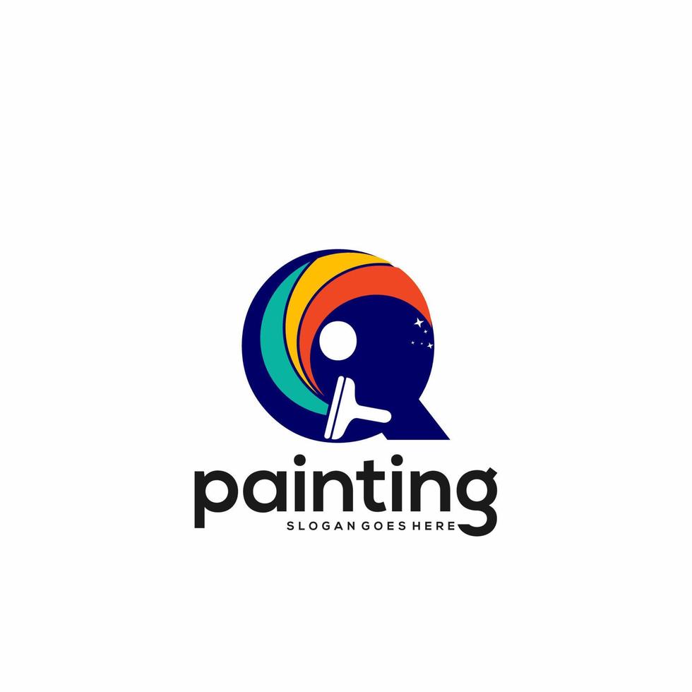 Q letter logo and paint drop design combination, Colorful logo template art vector