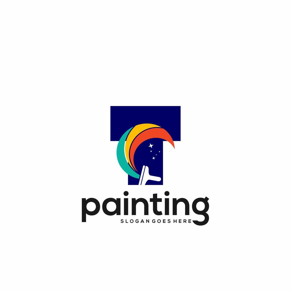 T letter logo and paint drop design combination, Colorful logo template art vector