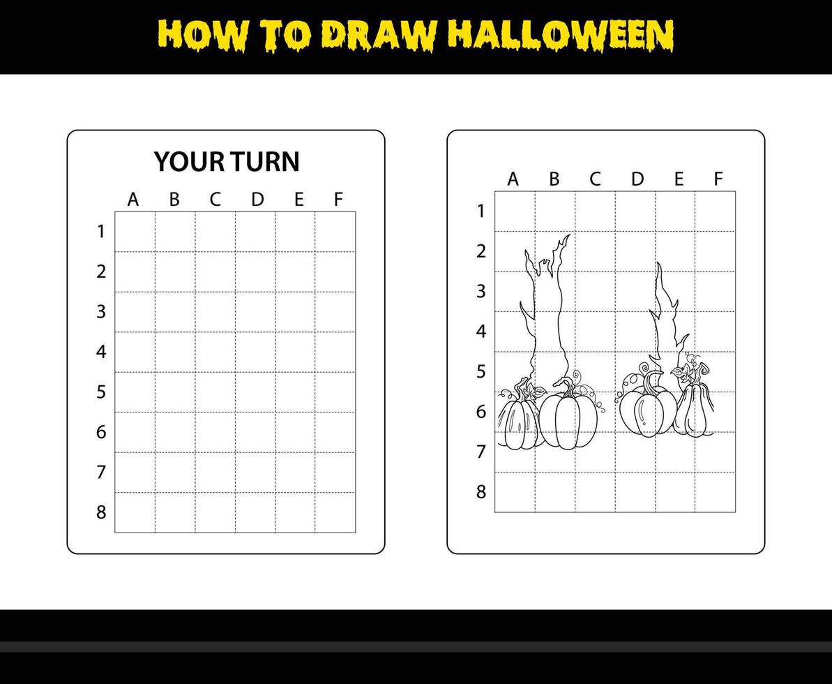 How to draw Halloween for kids. Halloween drawing skill coloring page for kids. vector