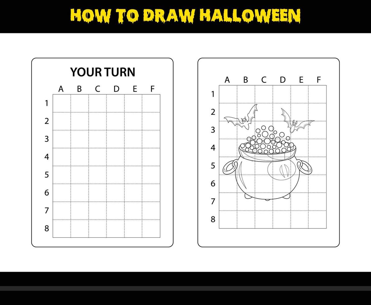 How to draw Halloween for kids. Halloween drawing skill coloring page for kids. vector