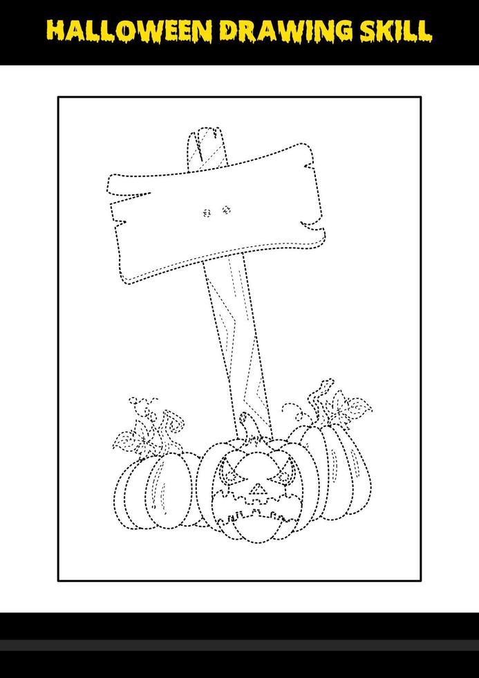 Halloween drawing skill for kids. Halloween drawing skill coloring page for kids. vector