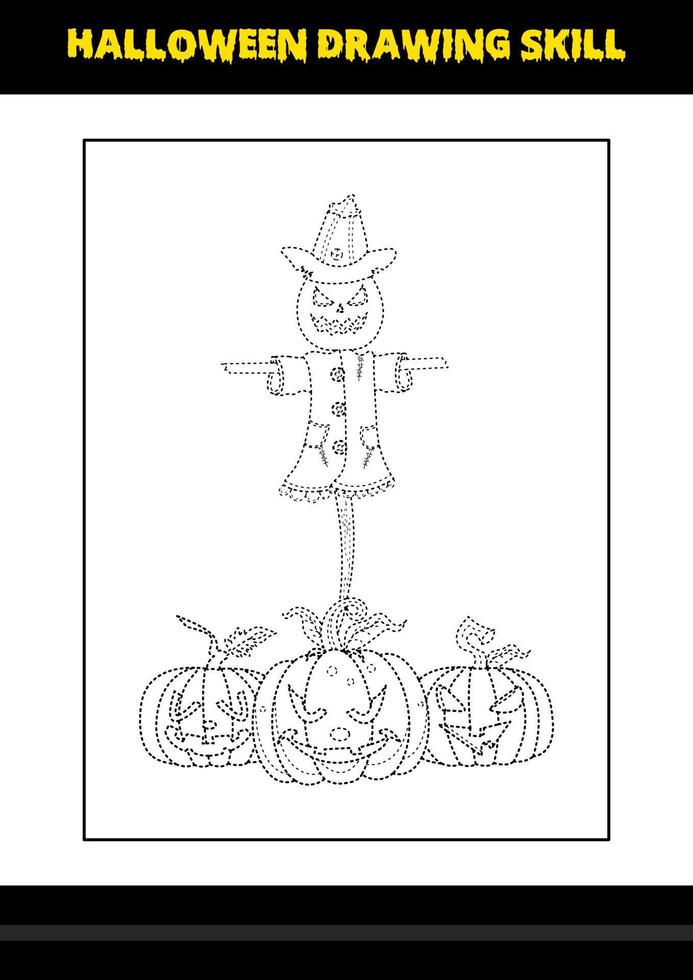 Halloween drawing skill for kids. Halloween drawing skill coloring page for kids. vector