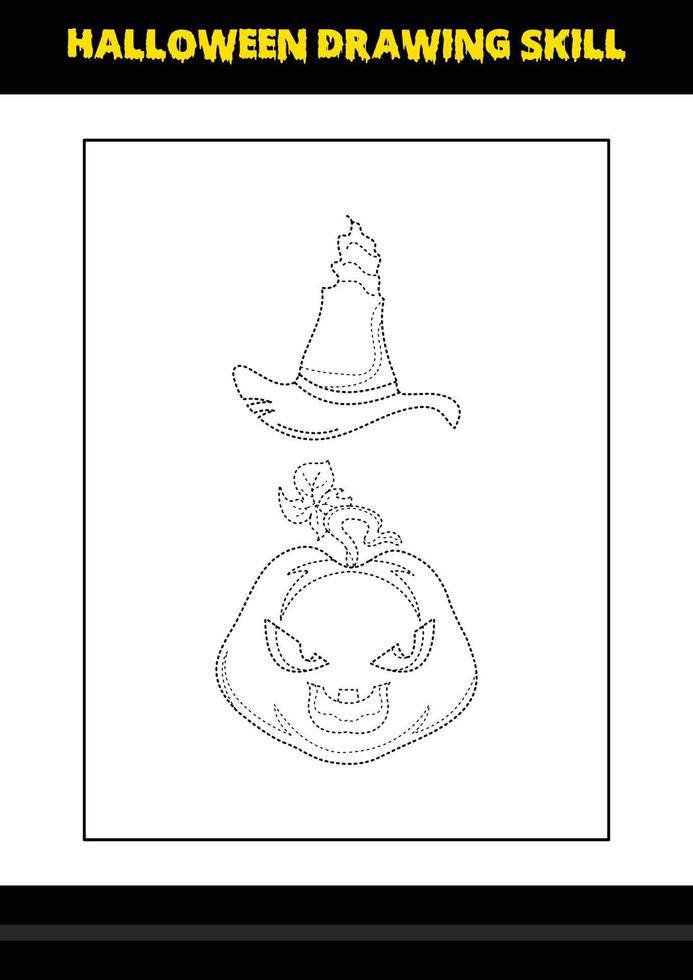 Halloween drawing skill for kids. Halloween drawing skill coloring page for kids. vector