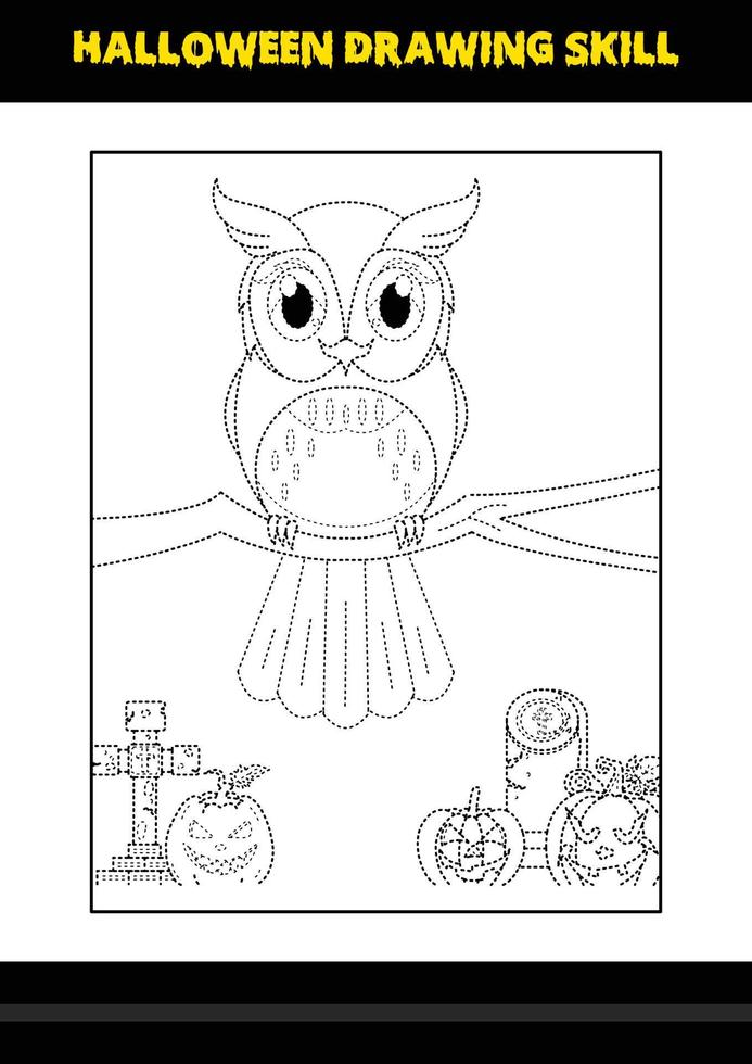 Halloween drawing skill for kids. Halloween drawing skill coloring page for kids. vector