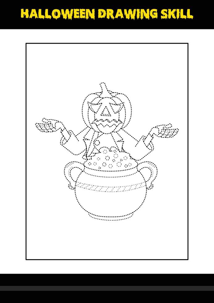 Halloween drawing skill for kids. Halloween drawing skill coloring page for kids. vector