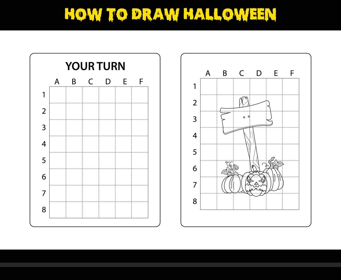 How to draw Halloween for kids. Halloween drawing skill coloring page for kids. vector