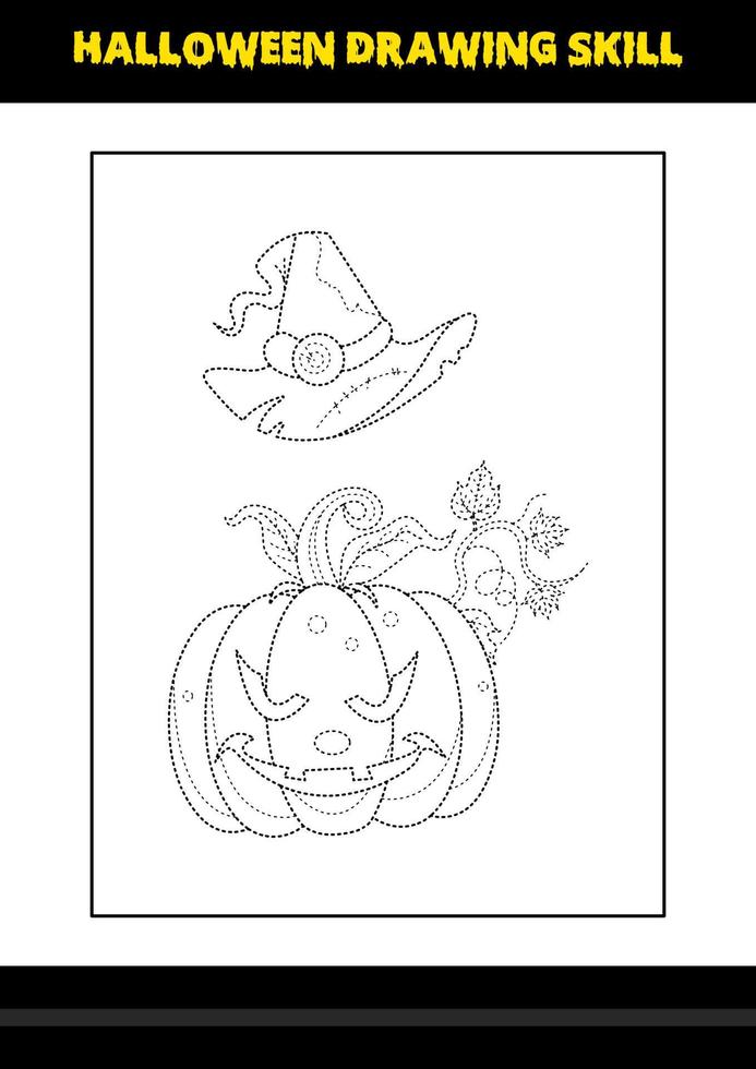 Halloween drawing skill for kids. Halloween drawing skill coloring page for kids. vector