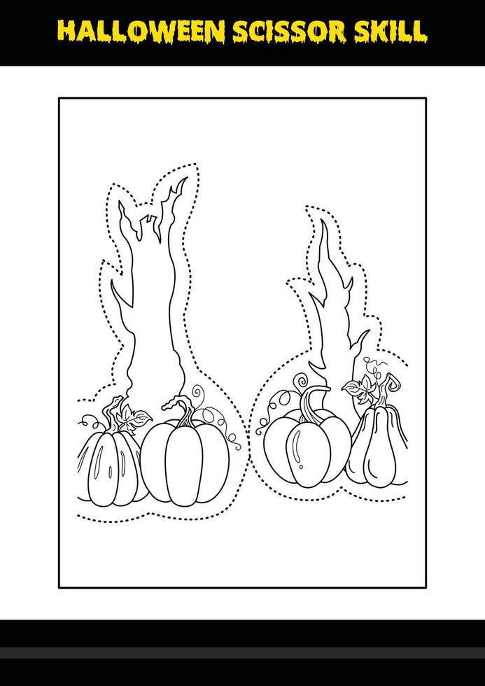 Halloween scissor skill for kids. Halloween scissor skill coloring page for kids. vector