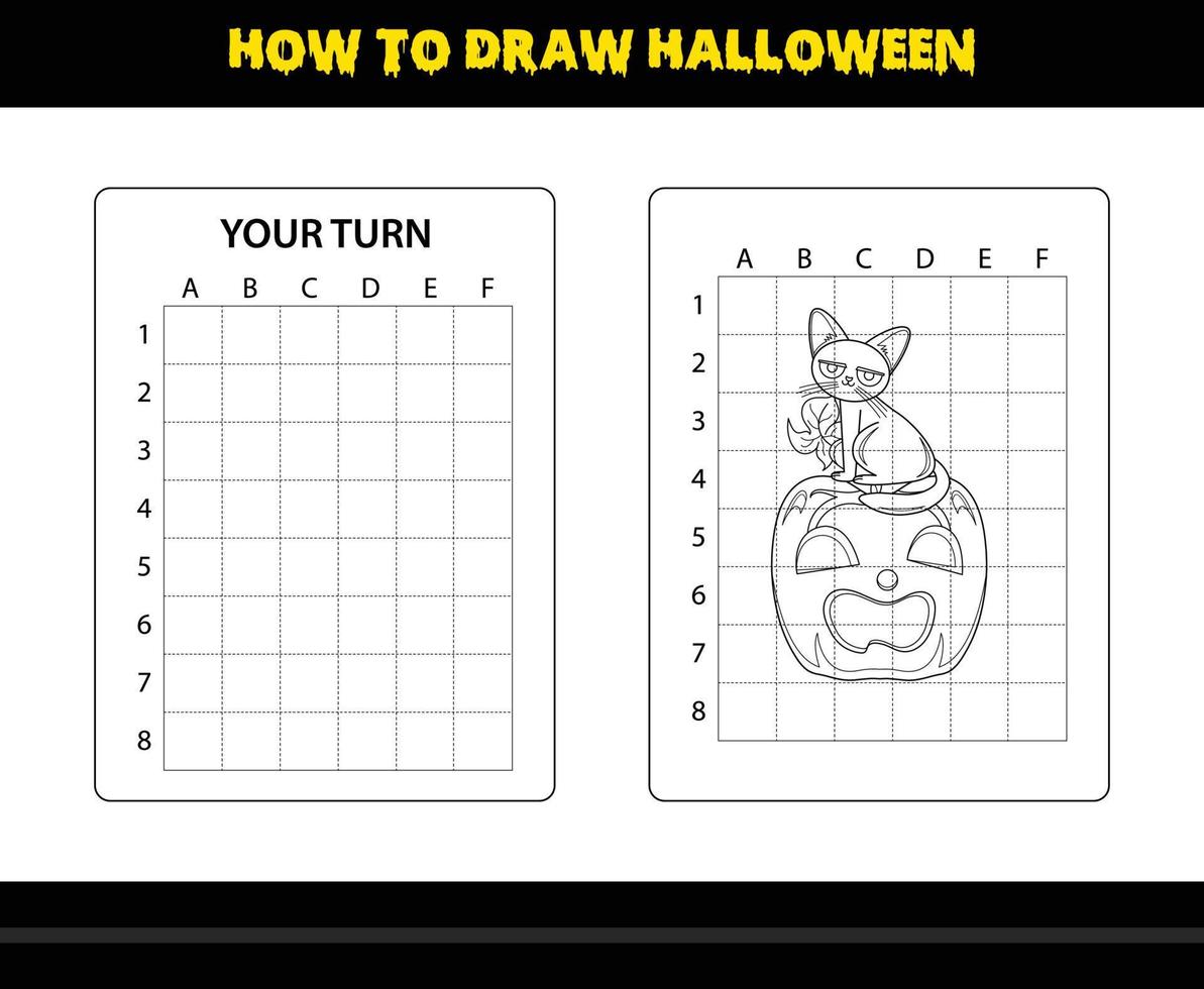 How to draw Halloween for kids. Halloween drawing skill coloring page for kids. vector