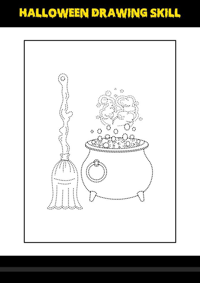 Halloween drawing skill for kids. Halloween drawing skill coloring page for kids. vector