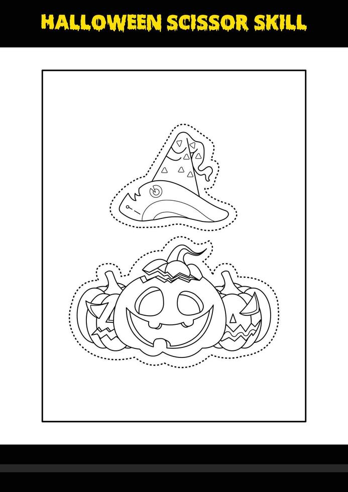 Halloween scissor skill for kids. Halloween scissor skill coloring page for kids. vector