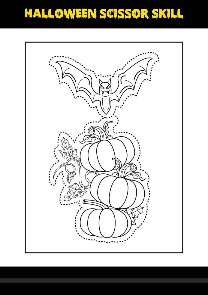 Halloween scissor skill for kids. Halloween scissor skill coloring page for kids. vector