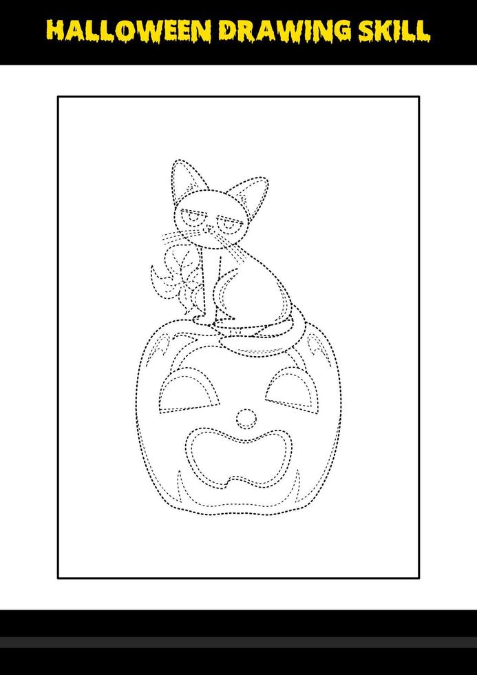 Halloween drawing skill for kids. Halloween drawing skill coloring page for kids. vector