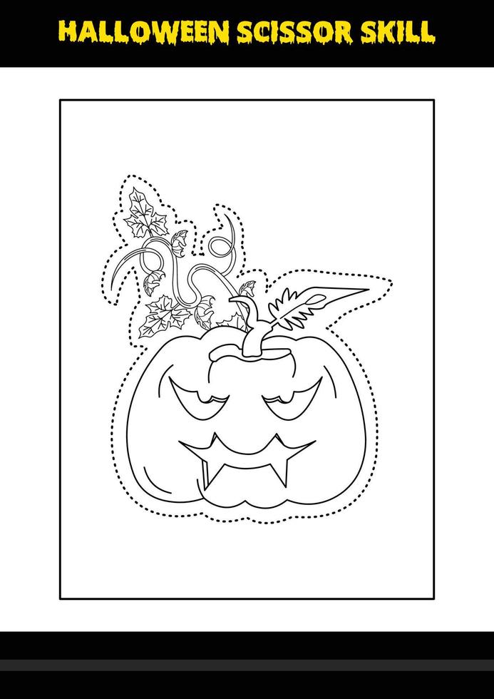 Halloween scissor skill for kids. Halloween scissor skill coloring page for kids. vector