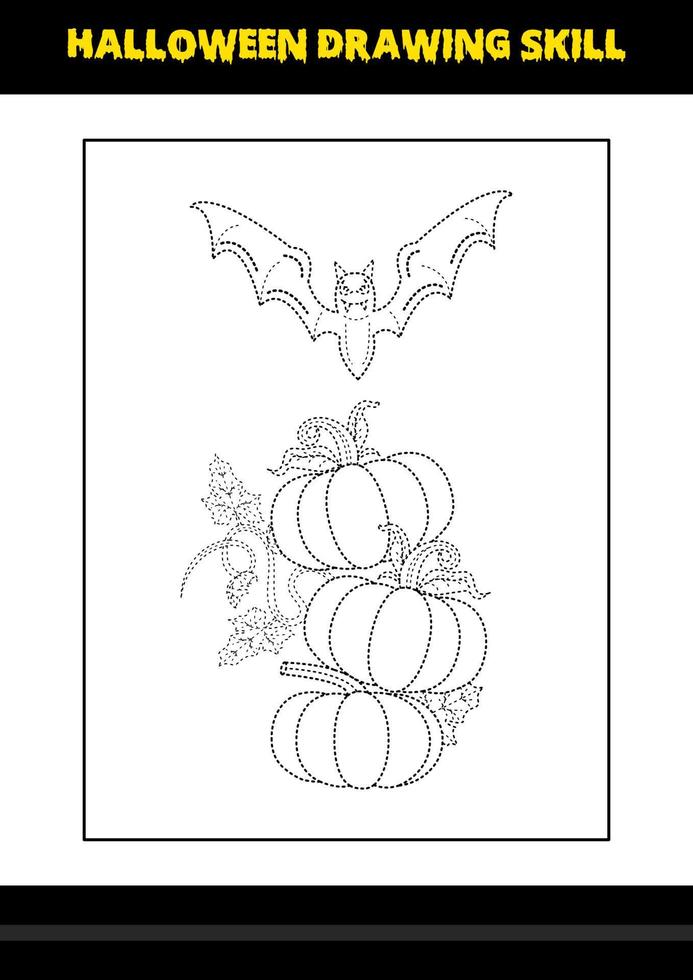 Halloween drawing skill for kids. Halloween drawing skill coloring page for kids. vector