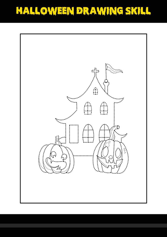 Halloween drawing skill for kids. Halloween drawing skill coloring page for kids. vector