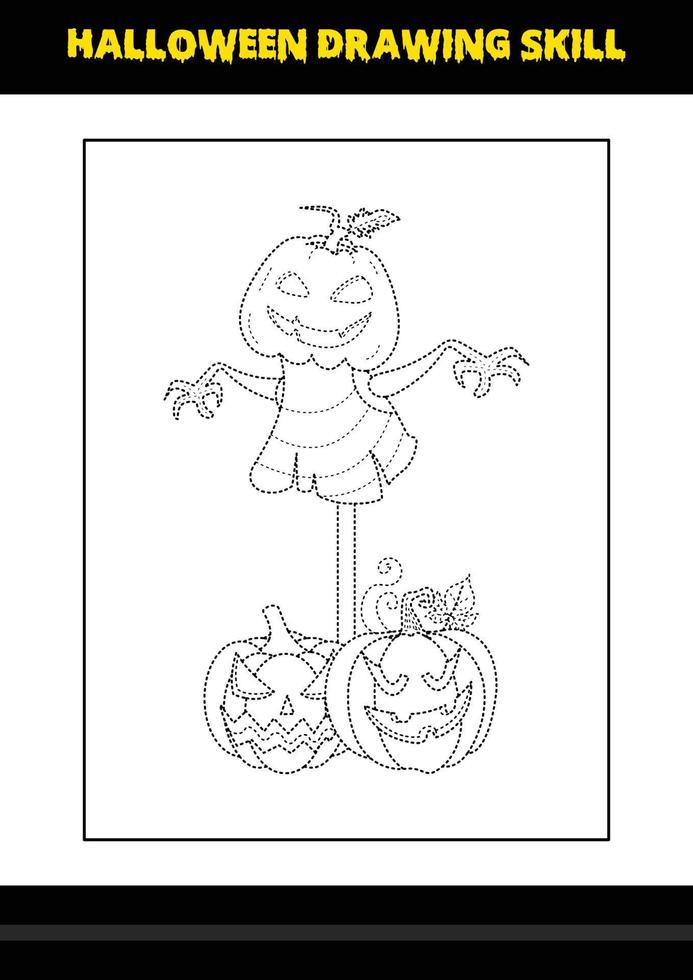 Halloween drawing skill for kids. Halloween drawing skill coloring page for kids. vector