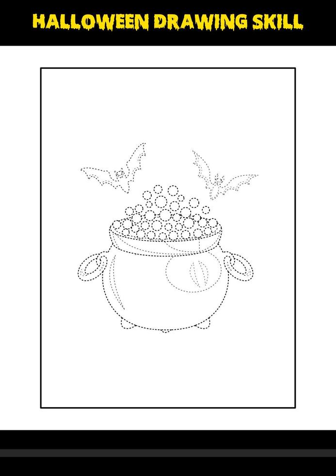 Halloween drawing skill for kids. Halloween drawing skill coloring page for kids. vector