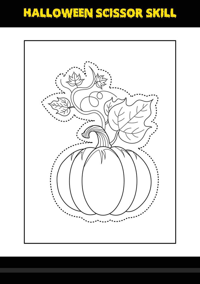 Halloween scissor skill for kids. Halloween scissor skill coloring page for kids. vector