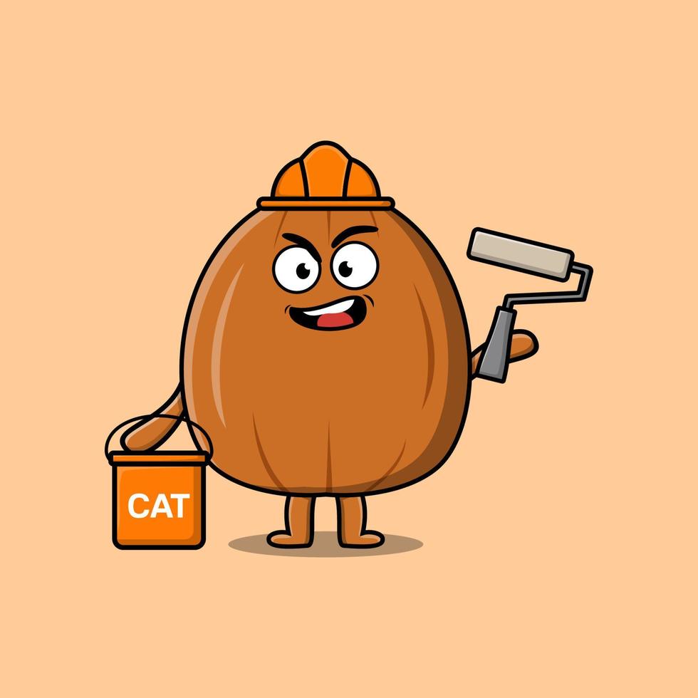 Cute cartoon almond nut as builder painting vector