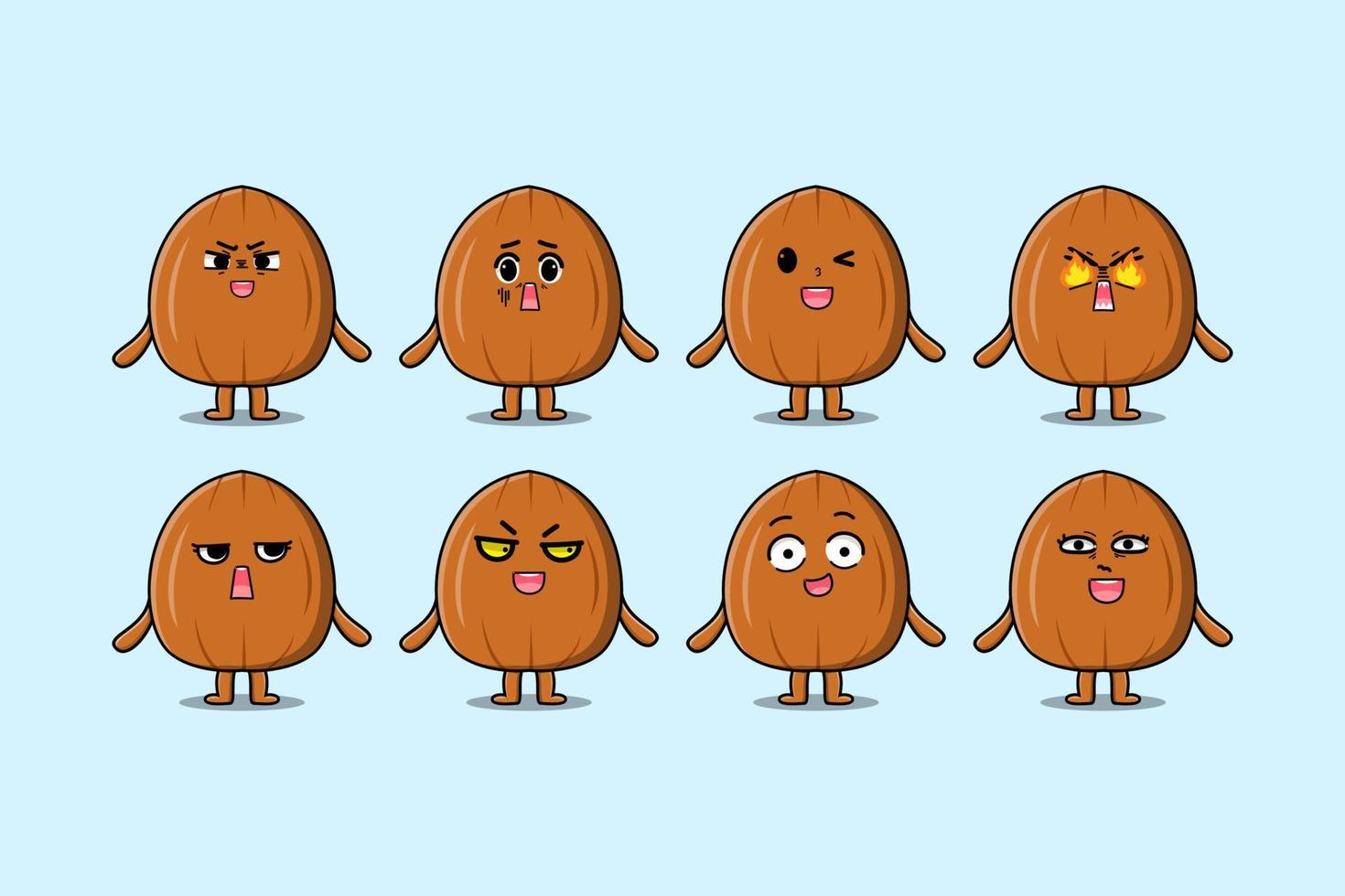 Set kawaii Almond nut cartoon character expression vector