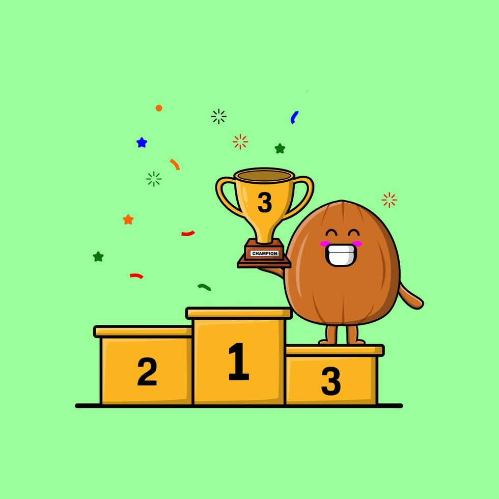 Cute cartoon Almond nut as the third winner vector