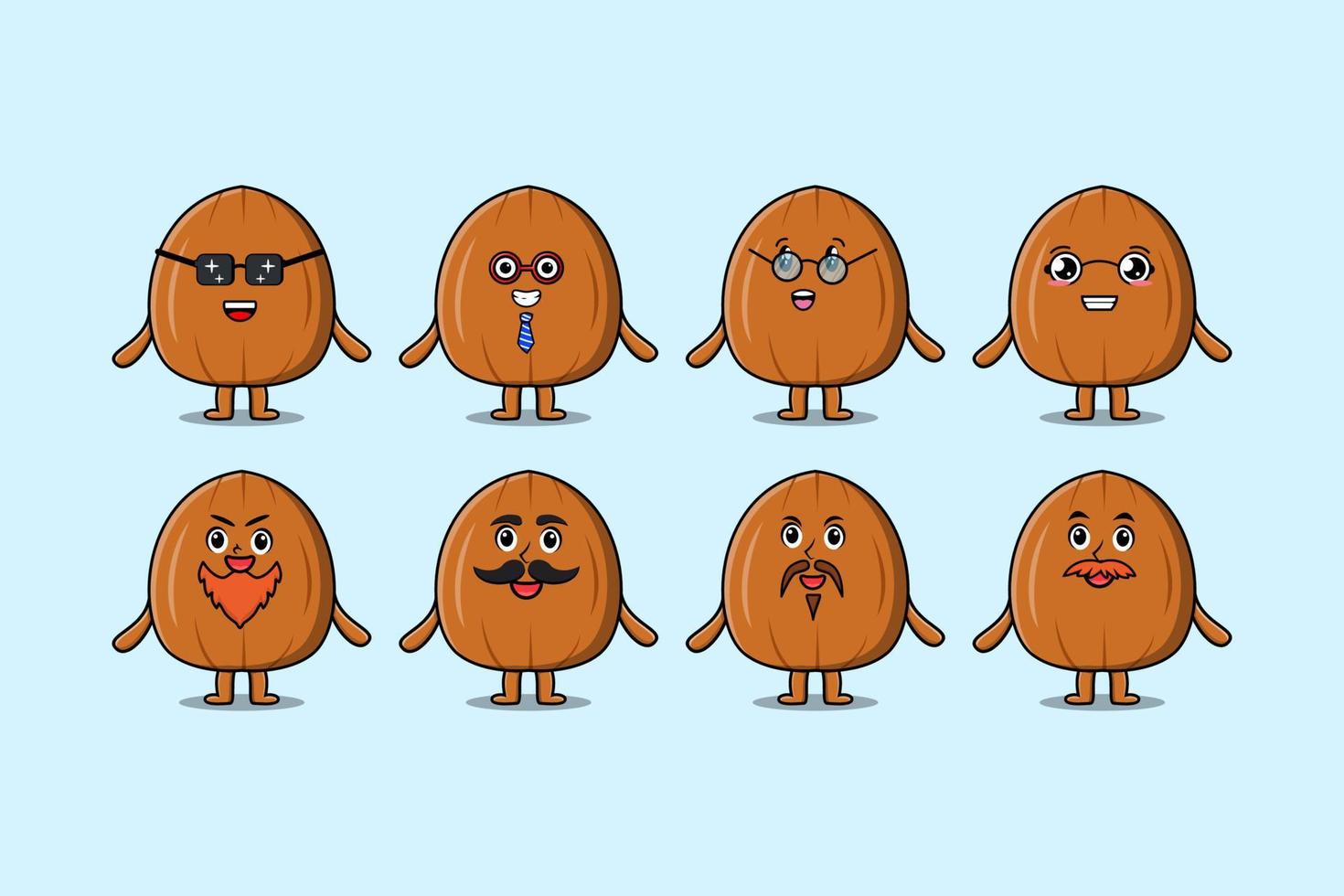 Set kawaii Almond nut cartoon character expression vector