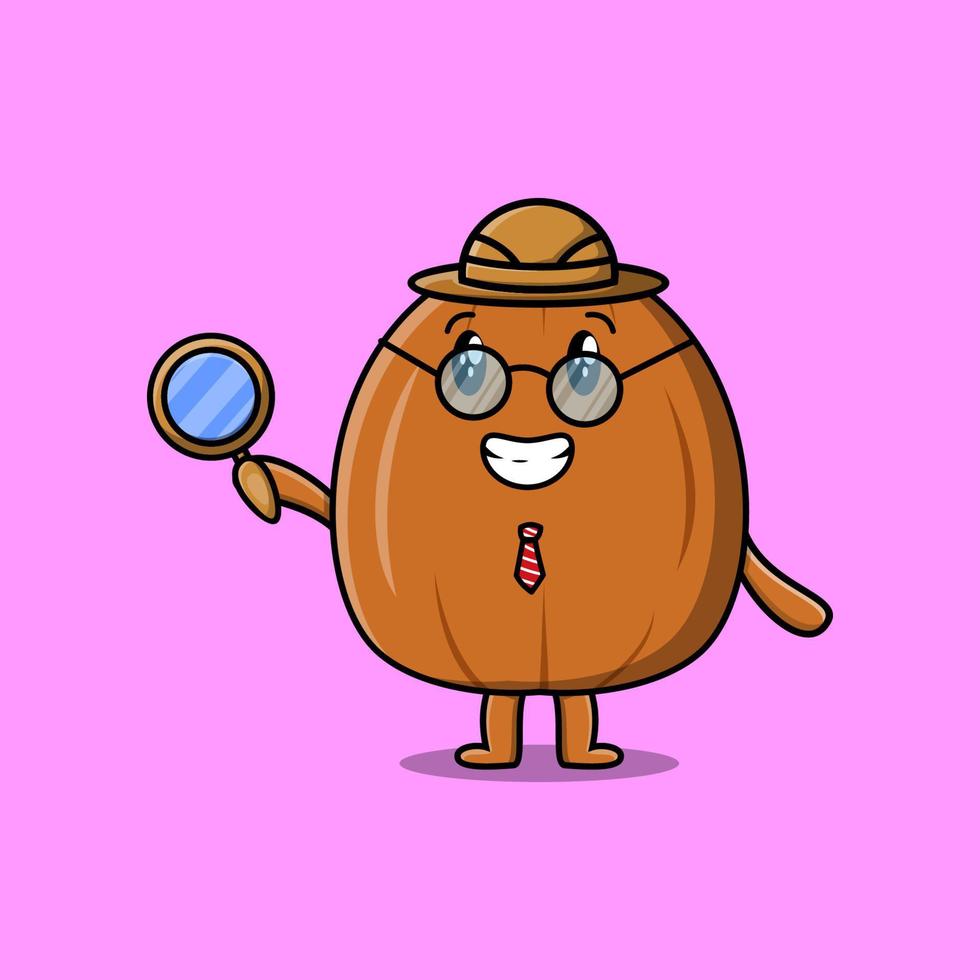 Cute cartoon character Almond nut detective vector